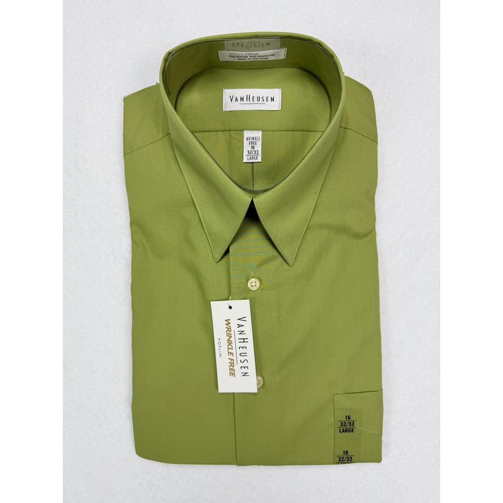 Van Heusen Dress Shirt 16 32/33 Large Green NWT Wrinkle Free Pointed Collar